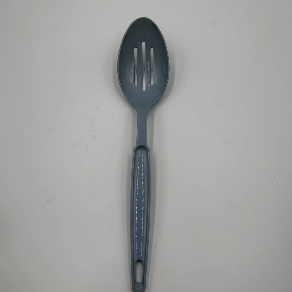 Vintage EKCO Blue Slotted Serving Spoon USA Plastic Kitchen Utensil